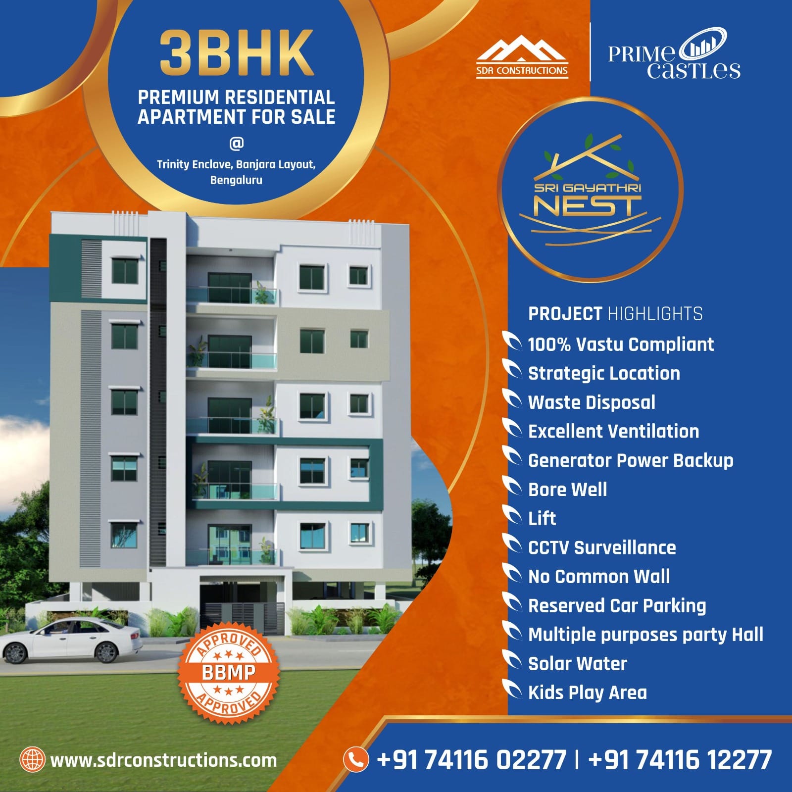Sri Gayathri Nest 3bhk Apartment for sale in Trinity Enclave, Kalkere, Horamavu, Bangalore