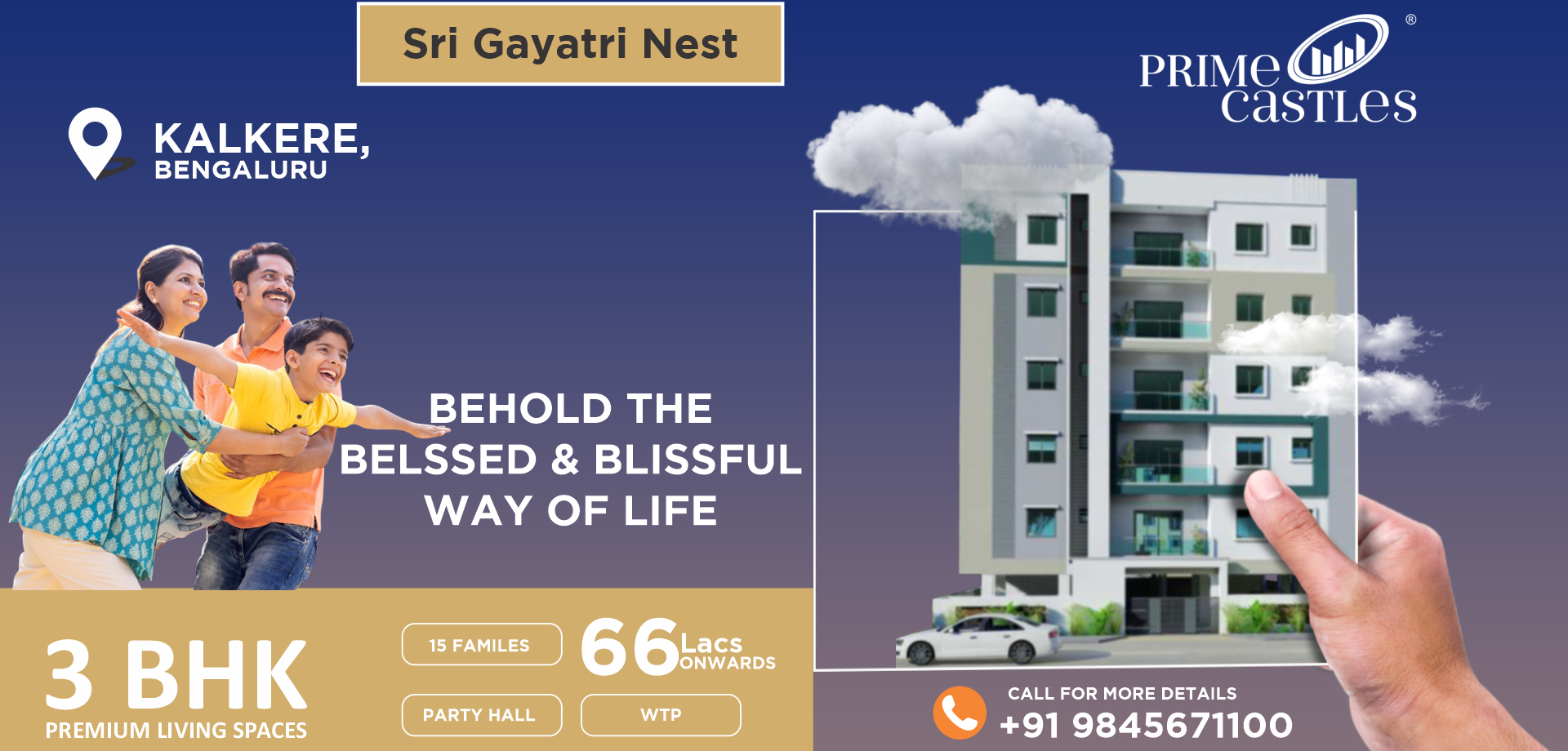 Sri Gayathri Nest, Residential Apartment, 3D Elevation Plan in Trinity Enclave, Kalkere, Bangalore