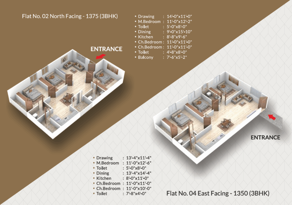 A R Platinum residential apartment 3 BHK 3D floor plan in T C palya, Bangalore
